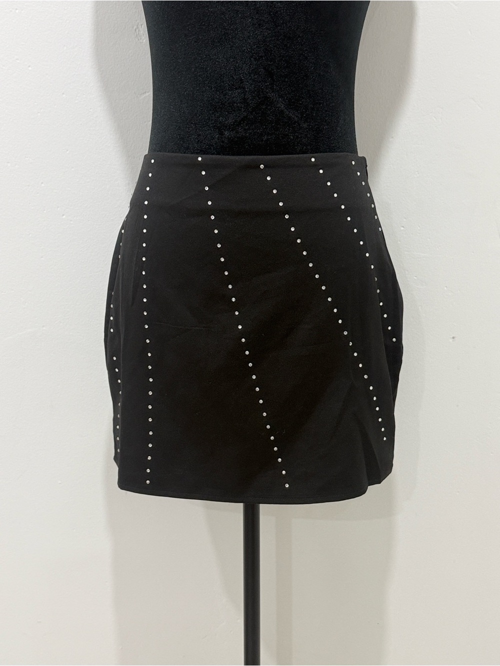 Black Rhinestone Studded Mini Skirt